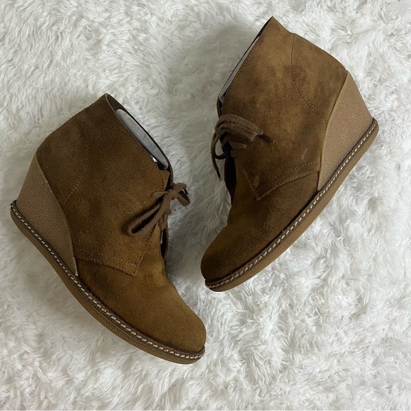 J. CREW Women’s Brown Suede Leather Lace-Up Wedge Ankle Booties Size 8 - Picture 4 of 11